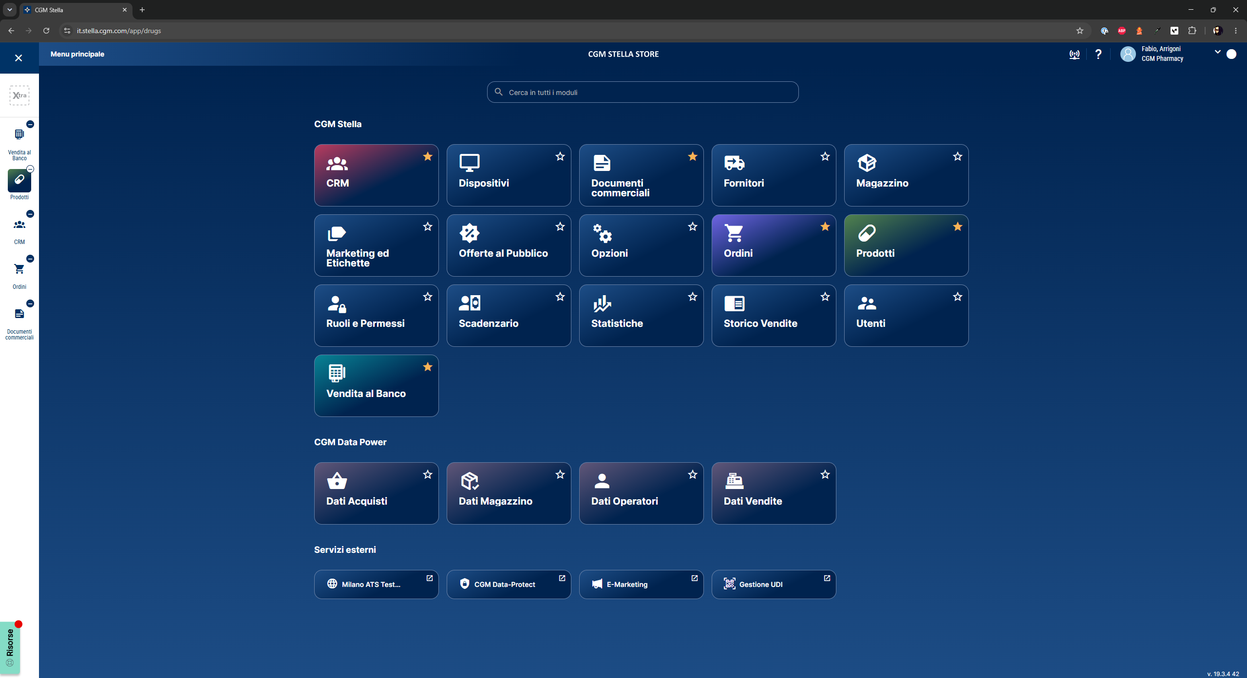 CGM Stella Store — Main menu modules